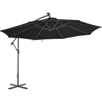 vidaXL Ampelschirm mit LED-Beleuchtung Stahl-Mast Schwarz 350 cm
