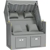 vidaXL Strandkorb mit Kissen Poly Rattan und Massivholz Grau