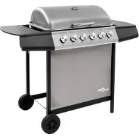 vidaXL Gasgrill mit 6 Brennern Schwarz und Silber gefärbt