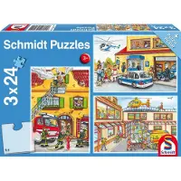 Schmidt 3 x 24 Teile Spiele Kinder Puzzle Feuerwehr und Polizei 56215