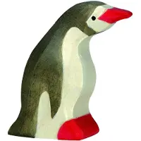 Holztiger Pinguin aus Holz - klein, Kopf nach vorn