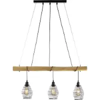 JUST LIGHT LED Pendelleuchte SPRING Holz Industrie Design mit Natur-Holz Holz-natur Wohnzimmer, Esszimmer, Küche