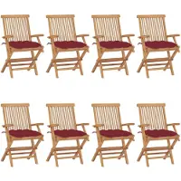 vidaXL Gartenstühle mit Weinroten Kissen 8 Stk. Massivholz Teak