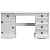 Ebuy24 New Mexico Schreibtisch Breite 141 cm, Höhe 76 cm mit 5 Schubladen und 1 Tür weiss/gewachst.