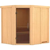 Karibu Sauna Innensauna Siirin Eckeinstieg ohne Zubehör 196x170x198 cm ohne Dachkranz mit Graphittür