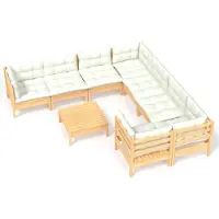 vidaXL 9-tlg. Garten-Lounge-Set mit Creme Kissen Kiefernholz