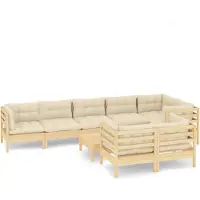 vidaXL 9-tlg. Garten-Lounge-Set mit Creme Kissen Massivholz Kiefer