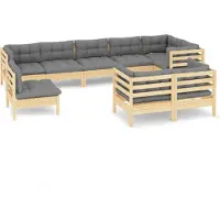 vidaXL 9-tlg. Garten-Lounge-Set mit Grauen Kissen Kiefer Massivholz