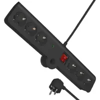 MaxTrack TME NV75-3L - Steckdosenleiste, 6-fach, Ü-Schutz, faltbar, Schalter, 3 m, schw