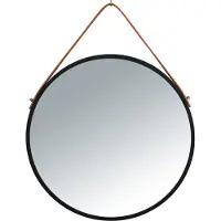 Wenko Wandspiegel Borrone rund 40 cm, schwarz mit Aufhänge-Gurt Wenko Schwarz, Silber glänzend