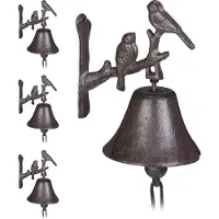 Relaxdays 4 x Türglocke Gusseisen Vogel Dunkelbraun
