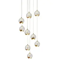 LUCANDE LED-Hängelampe Hayley, Ø 40 cm, 9-flg., gold, Glas