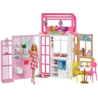 Mattel Haus (klappbar) inkl. Puppe (blond) und Zubehör, Puppenhaus