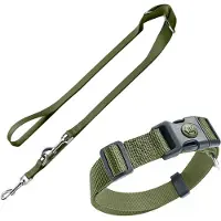 Hunter Set: Halsband London + Führleine London, olivgrün - Vario Plus Größe L + Leine 200 cm / 15 mm
