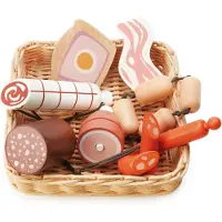 Tender Leaf Toys Holzspielzeug - Korb mit Metzgerprodukten - - One Size - Spiellebensmittel