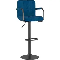 vidaXL Barhocker Samt Blau, höhenverstellbar, drehbar, mit Armlehnen und Fußstütze, 48x47x(90-111) cm (B x T x H)
