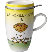 Goebel Teetasse mit Deckel und Sieb Der kleine Yogi - Eat Chill Love, Becher, Fine Bone China, Bunt, 450 ml, 54102831