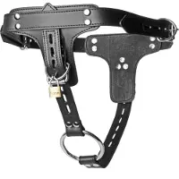 Strict Leather Premium Verschließbares Geschirr mit Penisring und Analplug - Schwarz
