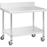 Royal Catering Edelstahltisch mit Rollen - PREMIUM - 70 x 100 cm - 155 kg - Aufkantung - Royal Catering