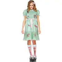 Widmann Killerpuppe Damenkostüm Kleid, Gürtel, Strümpfe