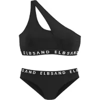 Elbsand Bustier-Bikini , Damen, Gr. 32, Cup A/B, schwarz, Microfaser, unifarben mit Farbeinsatz, Bikini-Sets Bustier-Bikini, mit Markenschriftzügen in Kontrastfarbe