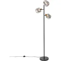 QAZQA Smarte Stehleuchte Schwarz mit Gold und Rauchglas 3-flammig inkl. 3 Wifi P45 - Zuzanna