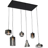 QAZQA - Art Deco Art-Deco-Hängelampe I Pendellampe I Pendelleuchte schwarz mit Rauchglas 6 Lichter - Wallace I Wohnzimmer I Schlafzimmer - Länglich - LED geeignet E27