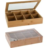 Koopman International Teebeutel Box aus Bambus, mit Deckel und 8 Fächern