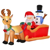 HOMCOM Aufblasbarer Weihnachtsmann auf Schlitten mit Schneemann LED Polyester 844-370V90