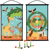 Scratch Dartspiel Safari Spielzeug doppelseitig mit 6 Wurfpfeilen