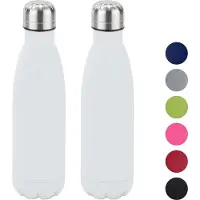 Relaxdays 2 x Trinkflasche Edelstahl weiß Weiß,Schwarz,Silber
