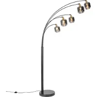QAZQA Stehlampe Schwarz mit Gold mit Rauchglas 5 Lichter Zuzanna
