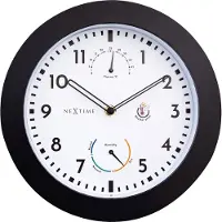 Nextime Wanduhr Daisy Kunststoff schwarz Ø 25,5 cm Hygro-/Thermometer