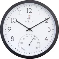 Nextime Wanduhr Marigold Kunststoff schwarz Ø 30,5 cm Innen/Außen Thermometer