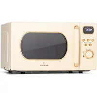 Klarstein Mikrowelle mit Grill, 800 Watt Mikrowelle Klein, 3-in-1Edelstahl-Mikrowelle Creme, Kleine 20 Liter Mikrowelle mit Auftau- und Pizzafunktion, Drehteller, Platzsparend, Einfach zu Bedienen