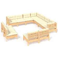 vidaXL 11-tlg. Garten-Lounge-Set mit Creme Kissen Massivholz Kiefer