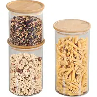Kesper Aufbewahrungs/Vorratsglas Glas/Bambus, klar/natur (3er Pack)