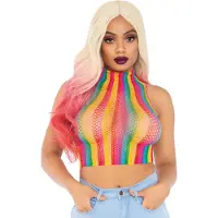 Leg avenue Rainbow net high neck crop top
