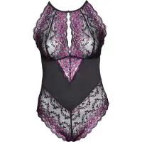 Cottelli Plus Size - Blumen-Body (schwarz-lila) - 3XL