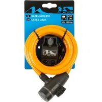 M-Wave Autom.-Spiralkabelschloß 1800 x 10 mm orange mit Clip-on-Halter für Sattelstütze mit Staubschutzkappe auf Karte
