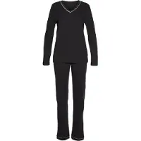 Vivance Pyjama schwarz Gr. 32/34 für Damen. V-Ausschnitt und Piping. Bequem. Nachhaltig.