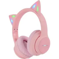 IMoshion Kabellose Kinderkopfhörer LED Light Cat Ear - Dezibelbegrenzer - Mit AUX-Kabel - Rosa