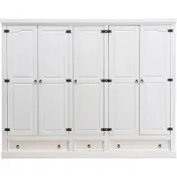 Ebuy24 New Mexico Kleiderschrank 5-Trg. mit 3 Schubladen Breite 244 cm, Höhe 195 cm weiss/Wachs.