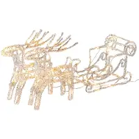 Konstsmide LED Acryl-Set "Schlitten mit 2 Rentieren", mit 84 statischen und 12 funkelnden Dioden, 96 warm weiße Dioden, 24V Außentrafo (IP44), 1,92W, transparentes Kabel- 6192-103