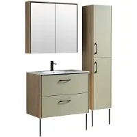 Differnz Badmöbel-Set Legs 60 x 160 x 45,5 cm Frontfarbe fjordgrün Waschtisch weiß und Unterschrank Waschtisch Spiegelsc