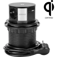 ORNO Möbelsteckdose? 10cm von oben ausziehbar mit induktivem Ladegerät, USB-Ladegerät und 1,5m Kabel, 3x