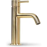 BLUE LABEL Csslr Plus etgrebs h?ndvaskarmatur uden bundventil - kold start funktion & 3/8 tilslutningsslanger - b?rstet guld