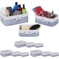 Relaxdays 12-tlg. Set Aufbewahrungskörbe Bambus Creme,Grau