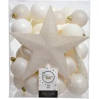 Décoris Weihnachtskugel Kunststoff d8 cm Wolle weiß Esel 33pcs (wit)