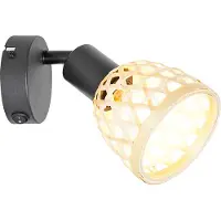 QAZQA - Orientalisch Orientalischer Fleck schwarz mit Bambus und Schalter - Rayan I Wohnzimmer I Schlafzimmer - Bamboo Rund - LED geeignet E14